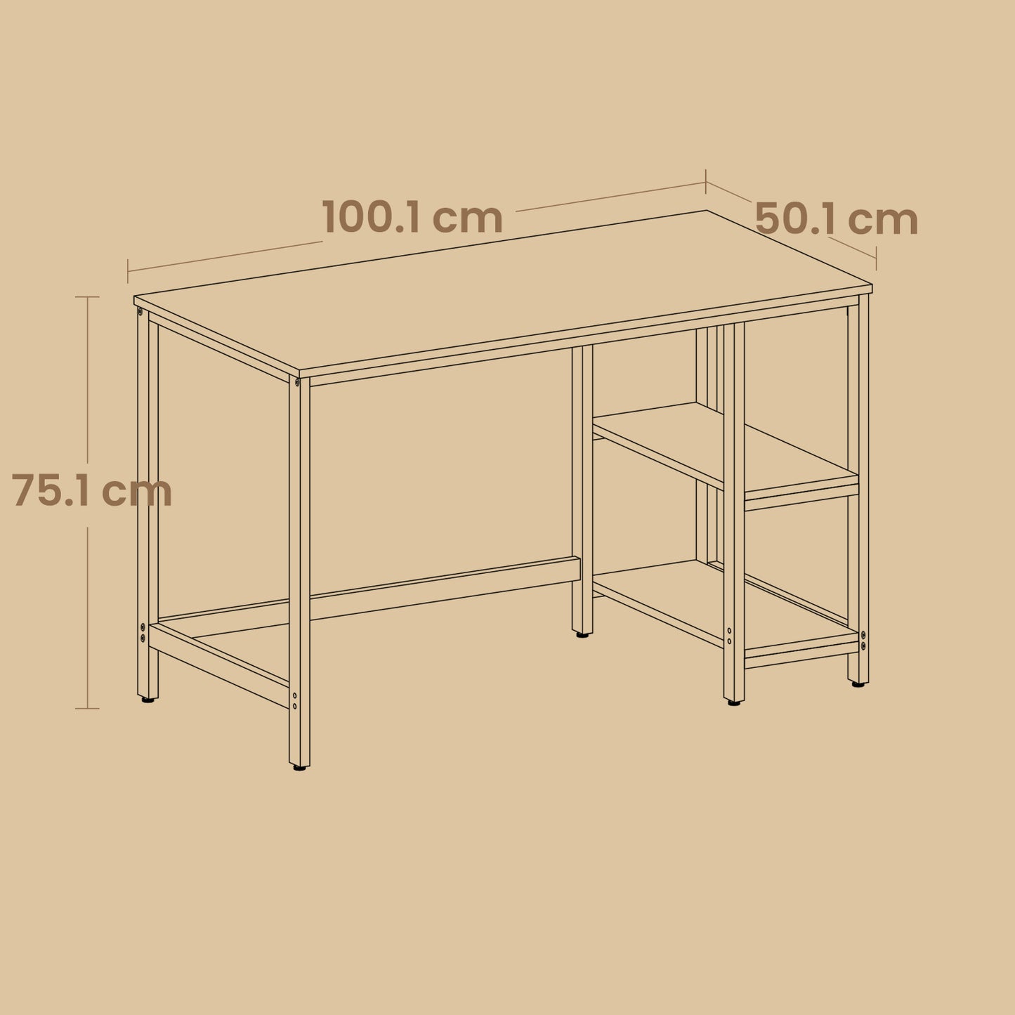 Tisch, Computertisch, Bürotisch, 100 x 50 x 76 cm, moderner Stil, für Arbeitszimmer, Schlafzimmer, Wohnzimmer,Ahornweiß,Ebenholzschwarz