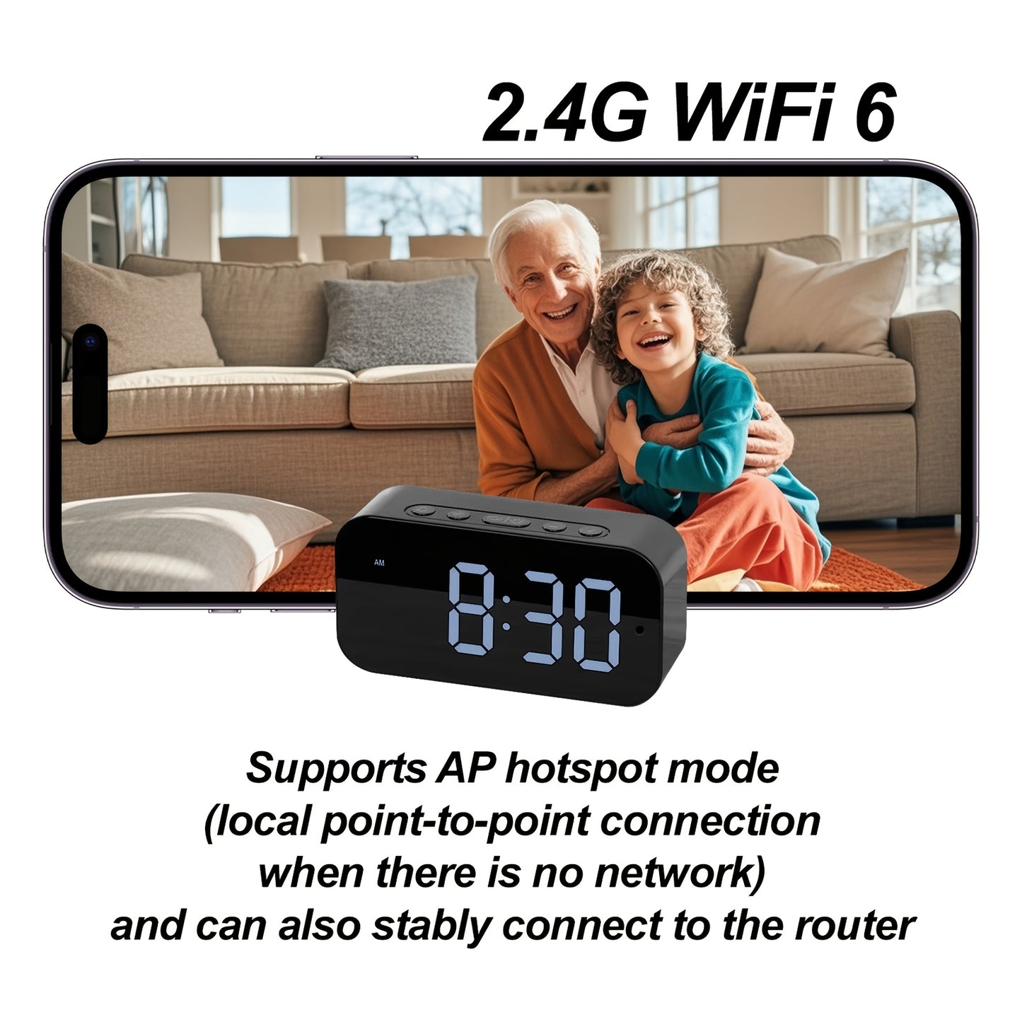 1080P WLAN Wecker Kamera mit Bewegungserkennung, Fernansicht, Loop-Aufnahme, inklusive 16GB SD-Karte, Rich Alerts, Überwachungskamera für Zuhause, sichere Überwachungskamera, geeignet für Ihr Home Office und Ihr Haustier