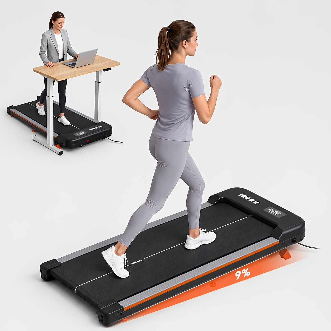 Heim-Laufband mit Multifunktionsdisplay, 12 voreingestellte Programme, leiser DC-Motor, 220-240V, ideal für Indoor-Fitness