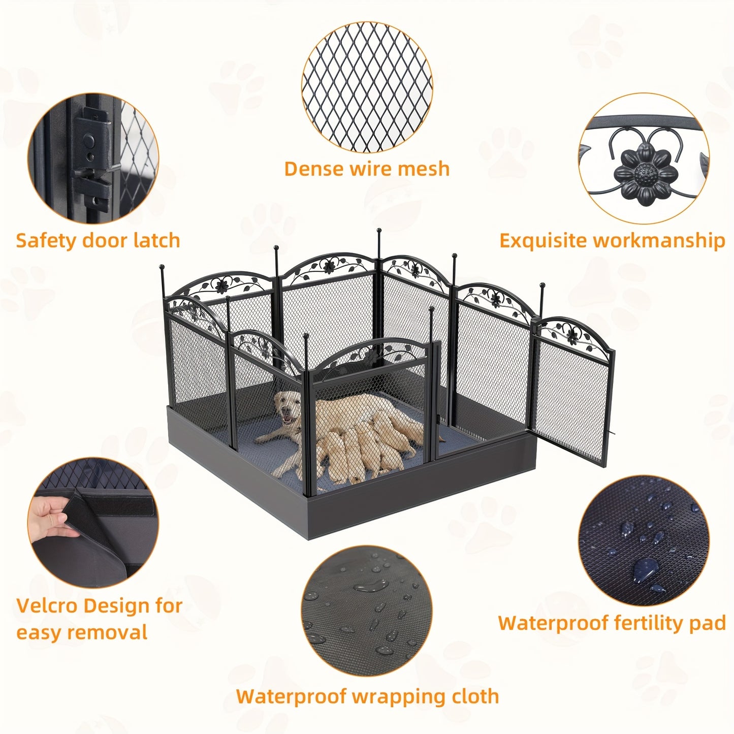 Robustes 8-Panel Hunde Laufgitter: Metallzaun für Welpen und Hunde, geeignet für den Innen- und Außenbereich, zusammenklappbares Haustier Laufstall mit Unterlage, ideal für Welpen und Training, inklusive Tür, passend für kleine bis große Hunde