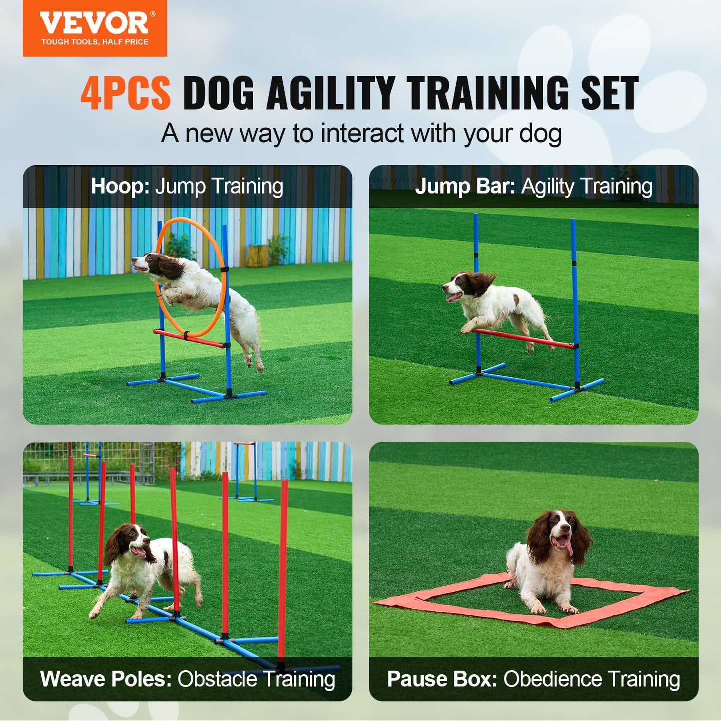 VEVOR Hundegeschicklichkeit Trainingsausrüstung 4-teiliges Set mit Hindernissen, Sprungring und Pausebox
