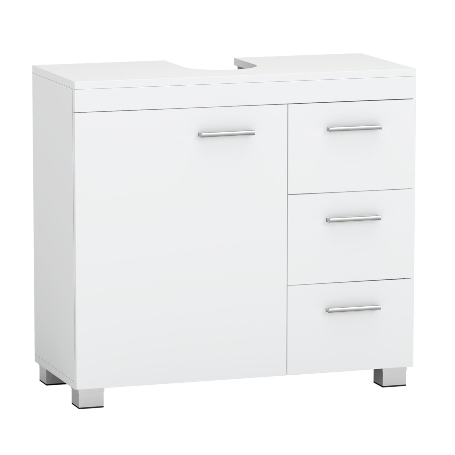 Waschbeckenunterschrank,Badschrank, 30 x 70 x 64 cm, wolkenweiß, 3 große Schubladen, Badezimmerschrank, 2 Fächer hinter der Tür, Badezimmer-Unterschrank mit Füßen
