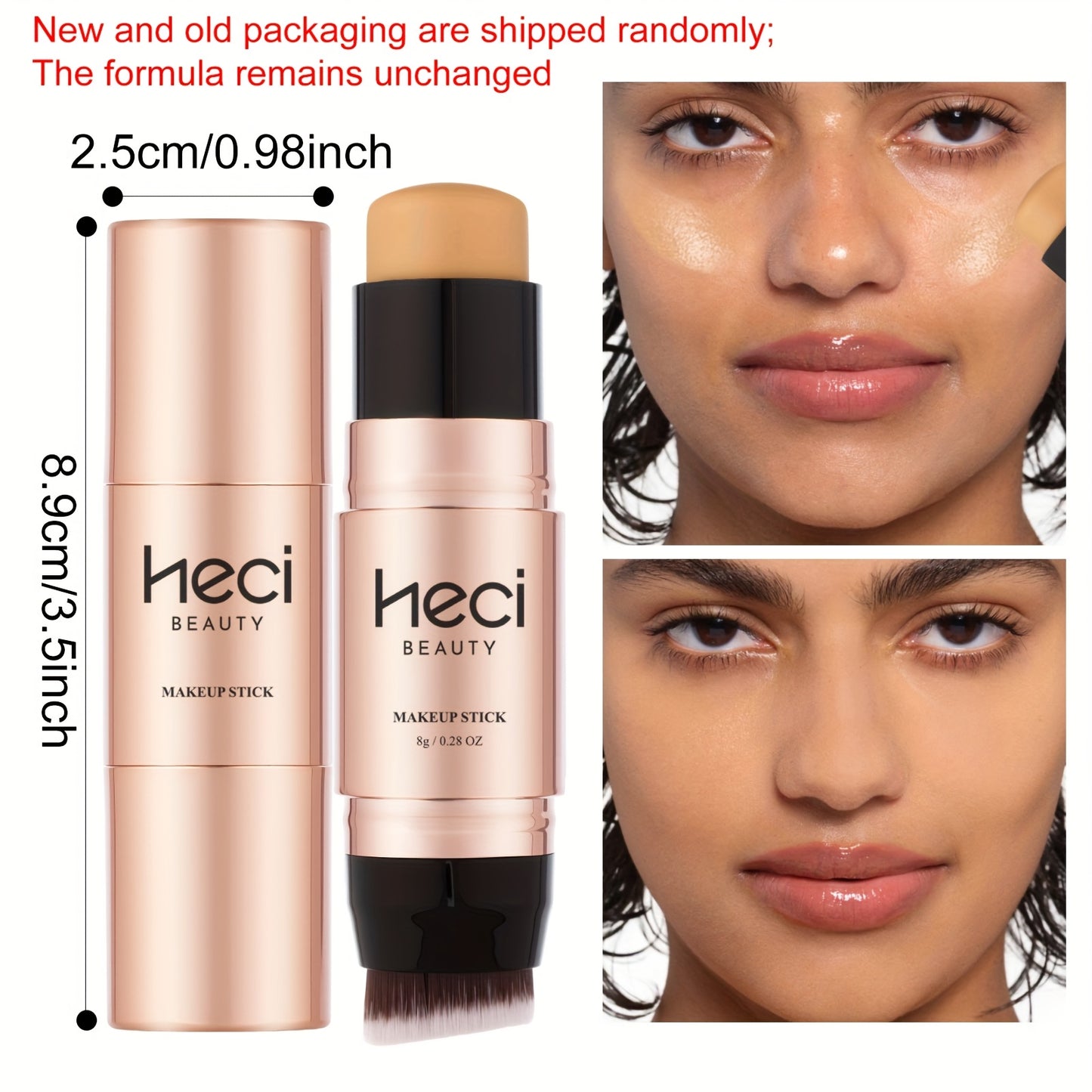 Wasserfester Dual-Endes Pinsel Roségoldener Multifunktionaler Foundation Stick - Sanft, Leicht und Nicht Kalkend, Vollständige Deckkraft Matte Concealer, Schichten zur Abdeckung von Pickeln, Narben und Schatten unter den Augen, Langanhaltende Aufhellung