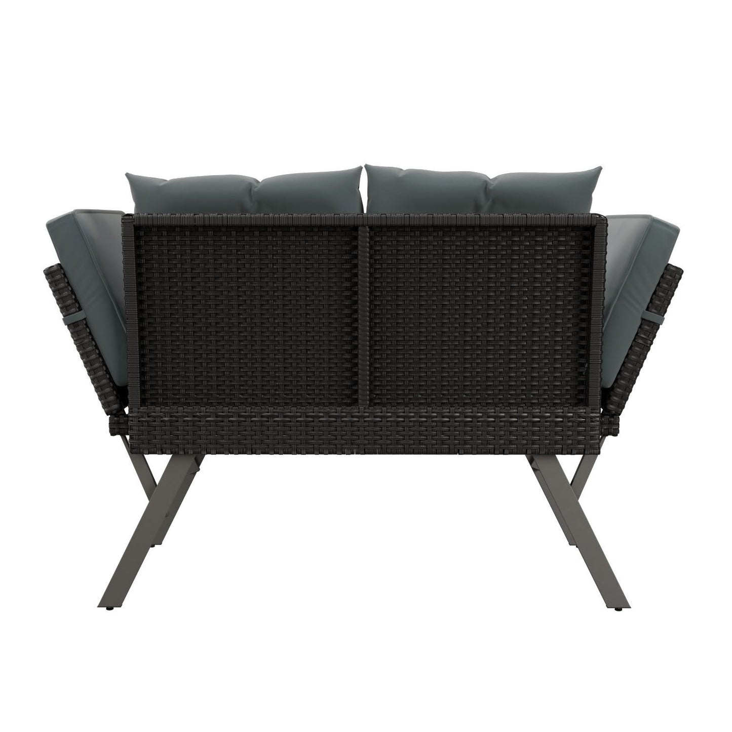 Multifunktionsbank Calvia Schwarz/Grau/Creme - klappbare Sonnenliege mit wetterfestem Polyrattan, Gartenbank mit 240 kg Belastbarkeit