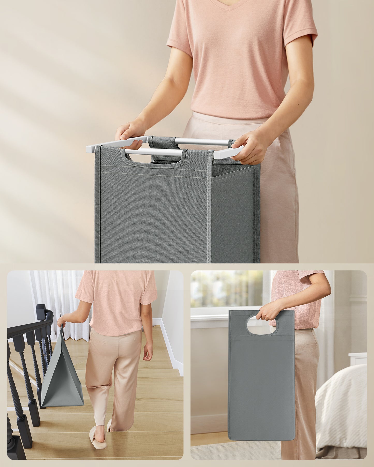 Wäschekorb 2 Fächer, Aufbewahrungsbox,Organizer faltbar, Wäschesammler mit Ablage, Wäschebox, Ordnungssystem Kleiderschrank,2 x 46 L, fur Weihnachts geschenke