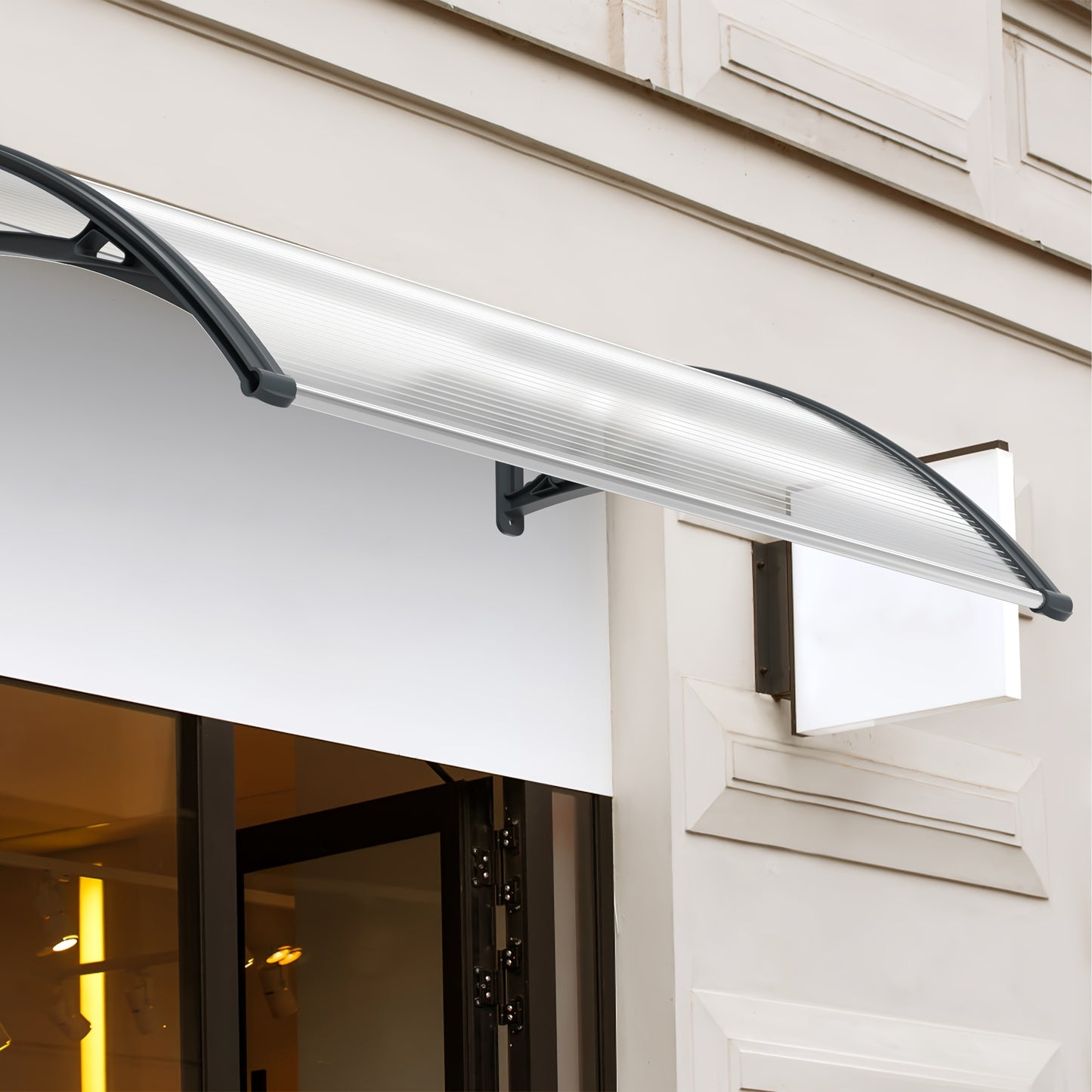 Vordach für Haustür, Pent-Bogen-Vordach aus Polycarbonat mit PP-Halterung – Sonnen- Regenschutz im Freien, Grau