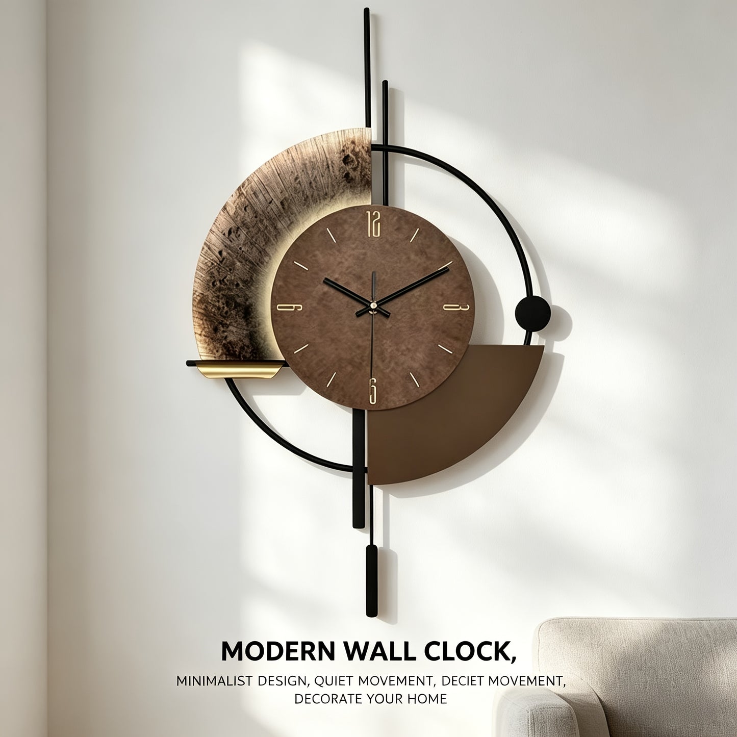 Große leise Wanduhr mit japanischem Quarzwerk Retro Design Metalloptik