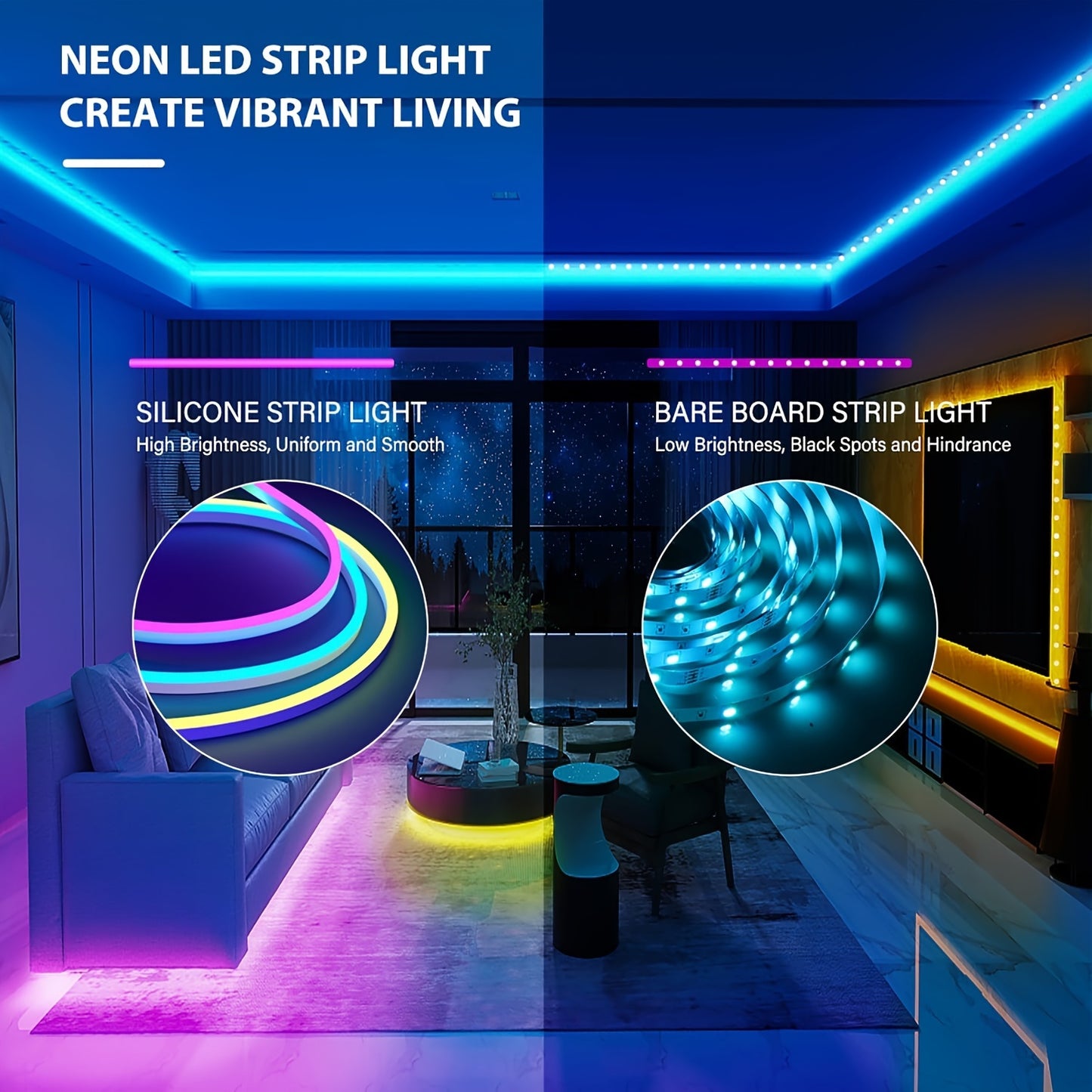10m/5m RGB Neon LED-Streifen mit Musik-Sync, 108 LEDs/m DIY-Streifen mit Fernbedienung App, Farbwechsel Helligkeitsverstellung, für Schlafzimmer Geschenk (EU-Stecker)