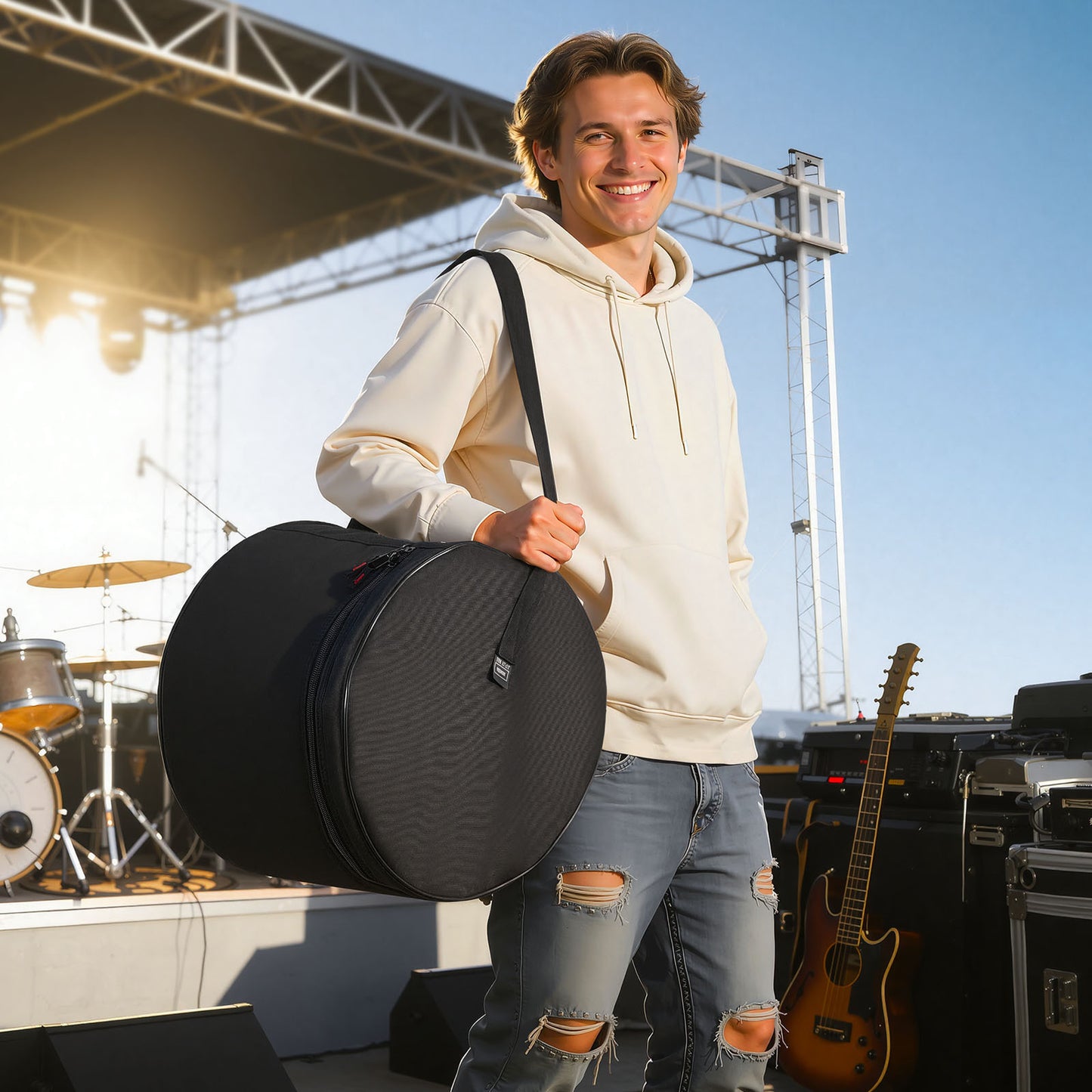 VEVOR 5-teiliges Trommelkofferset, 600D, gepolsterte Trommeltaschen für Bass, Tom und Snare, dicke Polsterung, leichte Schutzhüllen, Reiseaufbewahrungskoffer mit tragbarem Griff, zum Schutz von Trommelzubehör