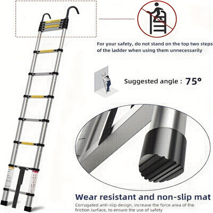 2,6m/3,2m/3,8m/4,4m/5,1m/6,3m Teleskopleiter Edelstahlleiter Klappleiter Teleskopleiter Trittleiter Rutschfest, Teleskop-Design, Aus hochwertigem Edelstahl, Tragbar, Tragfähigkeit 150kg, Geeignet für Innen-  Außenbereich