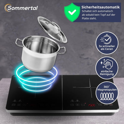 Induktionskochfeld 2 Platten - Super Slim Design, tragbar, bis 240 °C, 4h Timer, Touch-Bedienung, Induktionskochplatte doppelt, Induktionsplatte, Induktionsfeld