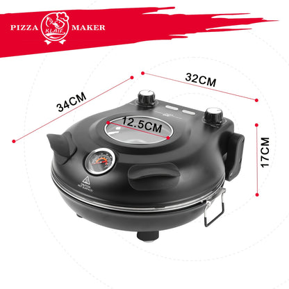 KLAIF Elektrischer Pizzaofen 420 °C, separat einstellbare Ober-  Unterhitze, 31 cm Keramik-Pizzastein, 3tlg. Pizza-Zubehör-Set enthalten, 1200 W