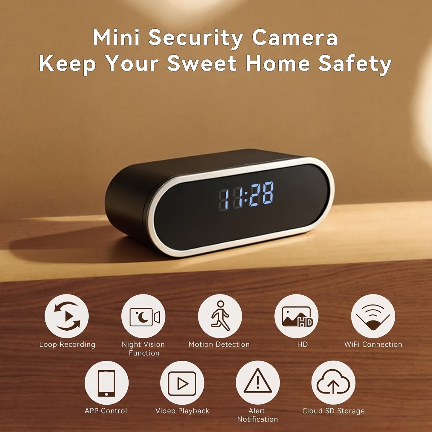 für Zuhause HD Kompakt Kamera Uhr, 1080P Drahtlose Kamera, kompakte Überwachungskamera, Nachtsicht, Bewegungserkennung, Fernansicht über App, Benachrichtigungs-Push, Eingebauter 2600mAh Akku, 110° Weitwinkel, für Zuhause/Büro/Lager. Smart Home Schutz