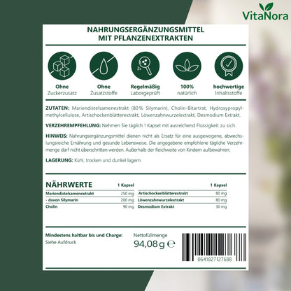 Leber Essentials Komplex 120 Kapseln I Mariendistel I Cholin I Löwenzahn | Artischocken | Desmodium Extrakt, Leber Komplex, Vegan, Versand aus Deutschland
