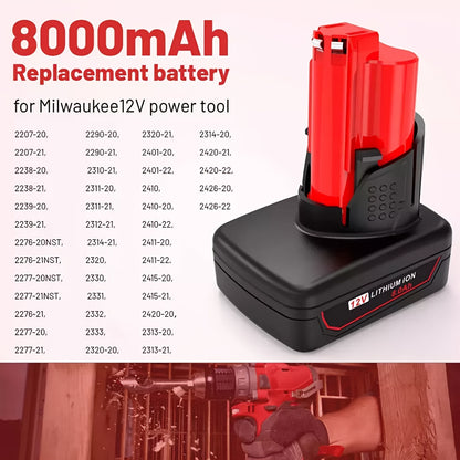 1/2/4 Stück 12V 8.0Ah Ersatzakku kompatibel mit Milwaukee 12V für M12 Elektrowerkzeuge 48-11-2460 48-11-2411 48-11-2425 48-11-2401 48-11-2402