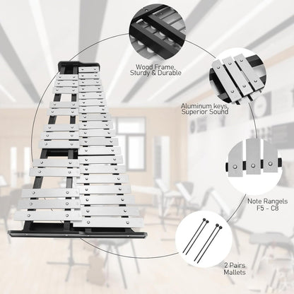 32-Ton Glockenspiel Xylophon mit verstellbarem Ständer, professionelles Aluminium-Schlaginstrument-Set mit Drumsticks und Tragetasche, ideal für Anfänger, Band-Auftritte