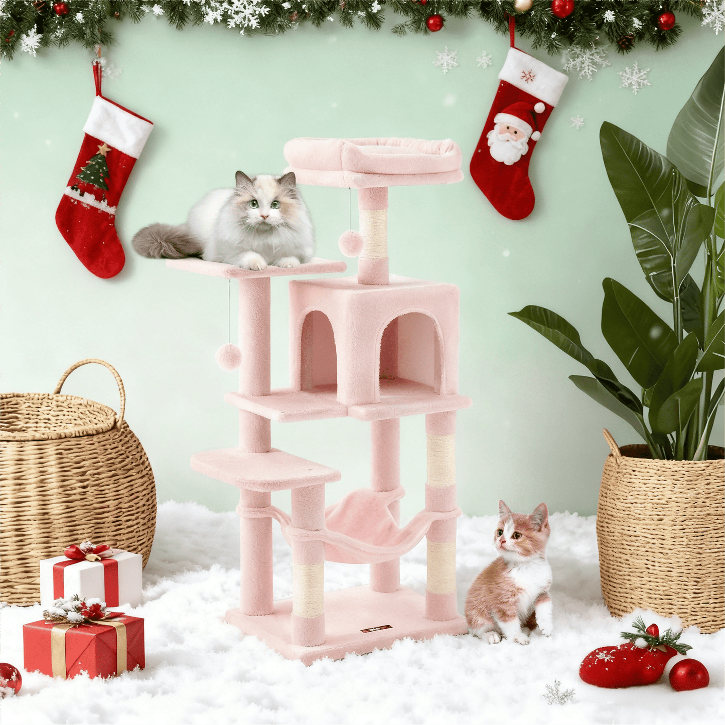 Kratzbaum, mehrstöckiger Katzenbaum mit Höhle, Hängematte und 4 Kratzstämmen