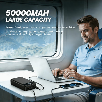 Tragbares 50000-mAh-Power-Station, 66W Super-Schnelllade-Powerbank mit 2 USB + Typ-C Dreifach-Anschlüssen, integriertem intelligentem LED-Display & Netzschalter, externer Akku mit hoher Kapazität für Handy, Tablet, Campingausrüstung