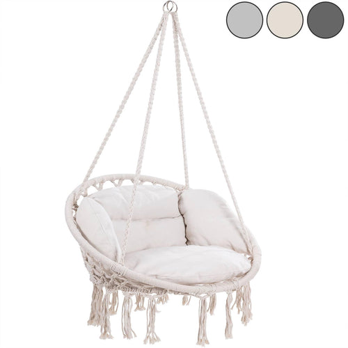 DETEX® Hängesessel bis 150kg Belastbar Boho Stil Wetterfest GS-zertifiziert Garten 360° Drehbar Hängestuhl Indoor & Outdoor inkl. bequemer Kissen