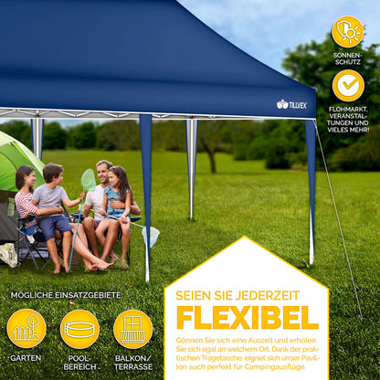 tillvex® Pavillon 3x6m Faltbar + 6x Sandsäcke | Pop-Up Faltpavillon Höhenverstellbar, Winterfest | Gartenzelt Stabil mit und ohne Seitenwänden UV Schutz 50+ | Partyzelt Wasserdicht mit Tasche für Garten