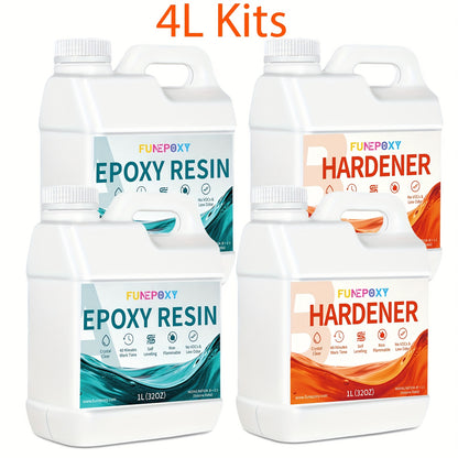 FUNEPOXY 2L/4L/6L/8L/10/12L/14/16 Sets Epoxidharz Set - Kristallklare Harze und Härtner Set, Blasenfreie Gieß- und Beschichtung für Fluss-Tischplatten, Kunstgießharz, Schmuckprojekte, Tumbler-Bastelarbeiten, Formen, Kunstmalerei