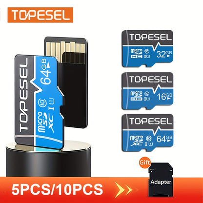 TOPESEL 5er-Pack/10er-Pack 64GB/32GB/16GB Micro SD-Karten mit Adapter Klasse 10 U1 SDHC Speicherkarten für Smartphones, Tablets, Kameras, Dash Cams, Überwachungskameras, Fire Tablets