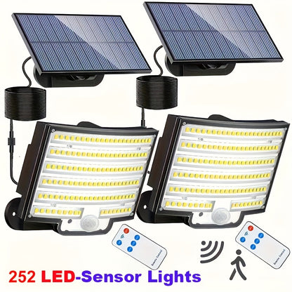 1/2/4 Stück 252LED Solarleuchten für den Außenbereich, verbesserte Split Human Body Sensor Leuchte für den Außenbereich mit Solar-Fernbedienung, Solar-Sicherheitsleuchten für den Garten, Garage, Terrasse, Veranda und Gartenbeleuchtung, Solar Sensor Leucht