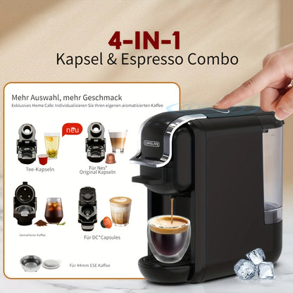 Vatertagsgeschenk, CAFELFFE MK-603 Kapsel Kaffeemaschine, 20 Bar Espressomaschine, Heiß- und Kaltkaffee, Kompatibel mit NS/DG/ESE Kapseln und gemahlenem Kaffee, 0.6L Abnehmbarer Wassertank, Automatische Abschaltung, Ideal für die Küche zu Hause und als Ge