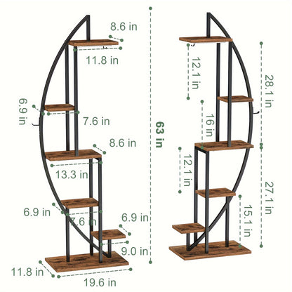 Ein 6-stöckiger Pflanzenständer für den Innenbereich mit Wachstumslicht, 160,02 cm hoch, aus Metall. Dieser multifunktionale, halbmondförmige Pflanzenständer ist ideal für Wohnzimmer, Eingangsbereiche, Balkone oder Ecken und benötigt keinen Adapter.