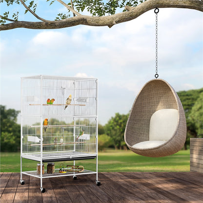 Costoffs Vogelkäfig auf Rollen 132 cm Höhe Große Vogelvoliere Wellsittichkäfig mit Ablagefach