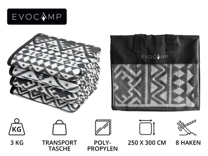 EVOCAMP Großer Outdoor-Teppich mit Tragetasche Picknickdecke für den Outdoor-Bereich, Vorzeltteppich Rasenteppich aus Kunststoff-Fasern, geeignet für Terrasse und Balkon