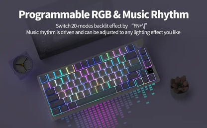 AJAZZ AK820 PRO 75% Konfiguration – Drei-Modus Wireless Mechanische Tastatur – PBT-Tastenkappen – Vollständig Hot-Swappable Gasket-Struktur – RGB-Beleuchtung – Computer-Spiel-/Büro-Tastatur – Metall-Lautstärkeregler + DIY-Farbdisplay, Mini Wireless-Tastat
