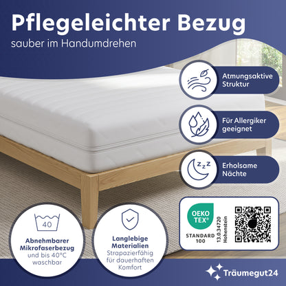 Träumegut24 - Ergonomische 7-Zonen Kaltschaummatratze | Härtegrad H2&H3 | Verschiedene Größen | Hypoallergen | Bezug abnehmbar & waschbar | OEKO-TEX zertifiziert