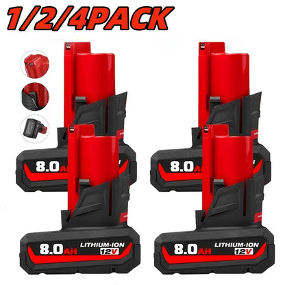 1/2/4 Stück 12V 8.0Ah Ersatzakku kompatibel mit Milwaukee 12V für M12 Elektrowerkzeuge 48-11-2460 48-11-2411 48-11-2425 48-11-2401 48-11-2402