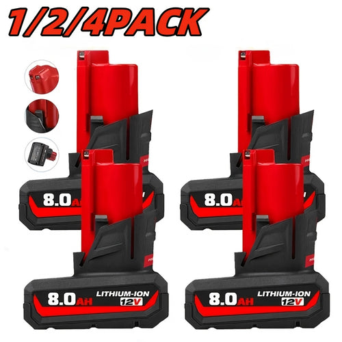 1/2/4 Stück 12V 8.0Ah Ersatzakku kompatibel mit Milwaukee 12V für M12 Elektrowerkzeuge 48-11-2460 48-11-2411 48-11-2425 48-11-2401 48-11-2402