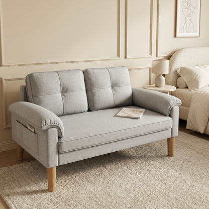 Kleine 2-Sitzer-Couch mit Armlehne  Seitentasche, 2-Sitzer-Sofa mit dicker Rückenlehne  verdicktem Schwamm, für Wohnzimmer/Schlafzimmer/Gästezimmer/Heimkino/Büro, 144 x 77 x 77 cm (Dunkelgrau/Hellgrau)