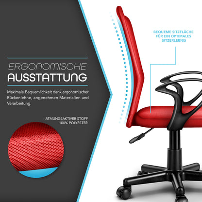 TRESKO® Bürostuhl mit Armlehnen stufenlos höhenverstellbar | Drehstuhl aus atmungsaktivem Mesh | Schreibtischstuhl mit Kunststoff-Leichtlaufrollen, gepolsterte Sitzfläche, ergonomische Passform | Computerstuhl ideal für Home-Office, Jugendzimmer, Büro