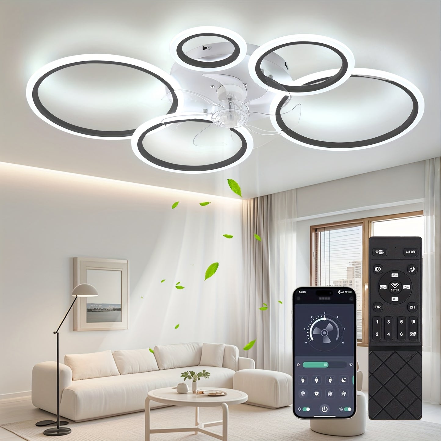 Deckenventilator mit Beleuchtung, LED Deckenleuchte mit Ventilator, Fernbedienung und leisem App, dimmbare Deckenlampe mit Timer und Ventilator für Schlafzimmer, Wohnzimmer, Esszimmer, 80 x 12 cm