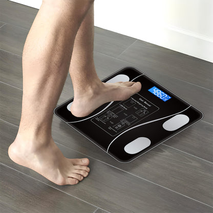 Intelligente Badezimmerwaage RETOO Techpro, analytische Körperfettwaage mit gehärtetem Glas, großes Hintergrundbeleuchtungsdisplay, Messung von Fettgewebe, Muskelgewebe, Wasser, Knochen, BMI, BMR, Synchronisation mit OKOK App, Speichermöglichkeit für 8 Be