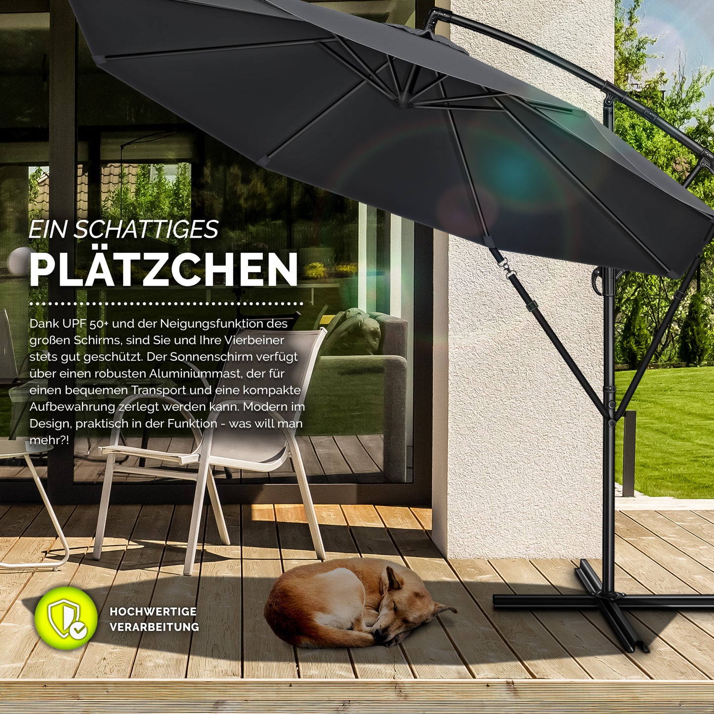 tillvex® Sonnenschirm Alu + Abdeckung + Windschutz Ø 300 cm mit Kurbel Ampelschirm Groß mit Ständer & Windschutz Gartenschirm UV-Schutz Aluminium Kurbelschirm Marktschirm wasserdicht 360° drehbar Terrasse Garten Balkon