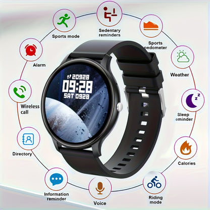 Smartwatch (Antwort/Anrufen) | Neueste runde Smartwatch 2025 mit Nachrichtenbenachrichtigung, Schrittzähler, Kalorienzählung, Multi-Sport-Modus, Wecker, Taschenrechner, Timer, Silikagelarmband, Digitalanzeige, kompatibel mit Android, für Damen, Herren |,