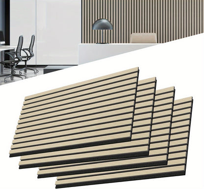 4-teiliges Akustikpaneele-Set Wandverkleidung aus echtem Holzsperrholz akustische Lamellenwand hölzerne Paneele wand 3D-Holzpaneele akustisches Filz 120 x 60 cm holzfarbe Anthrazitbraun