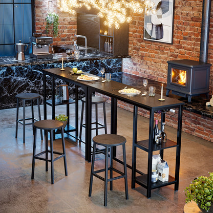 3-teiliges Bar-Tisch- und Stuhlset, modernes schwarzes Gusseisen-Bar-Tischset mit 2 Hocker, industrielles Tisch- und Barhocker-Set, Holzplatte, rechteckiger Pub-Tisch mit Ablagen und Glashalter, für Küche, Wohnzimmer, leicht zu reinigen und zu montieren