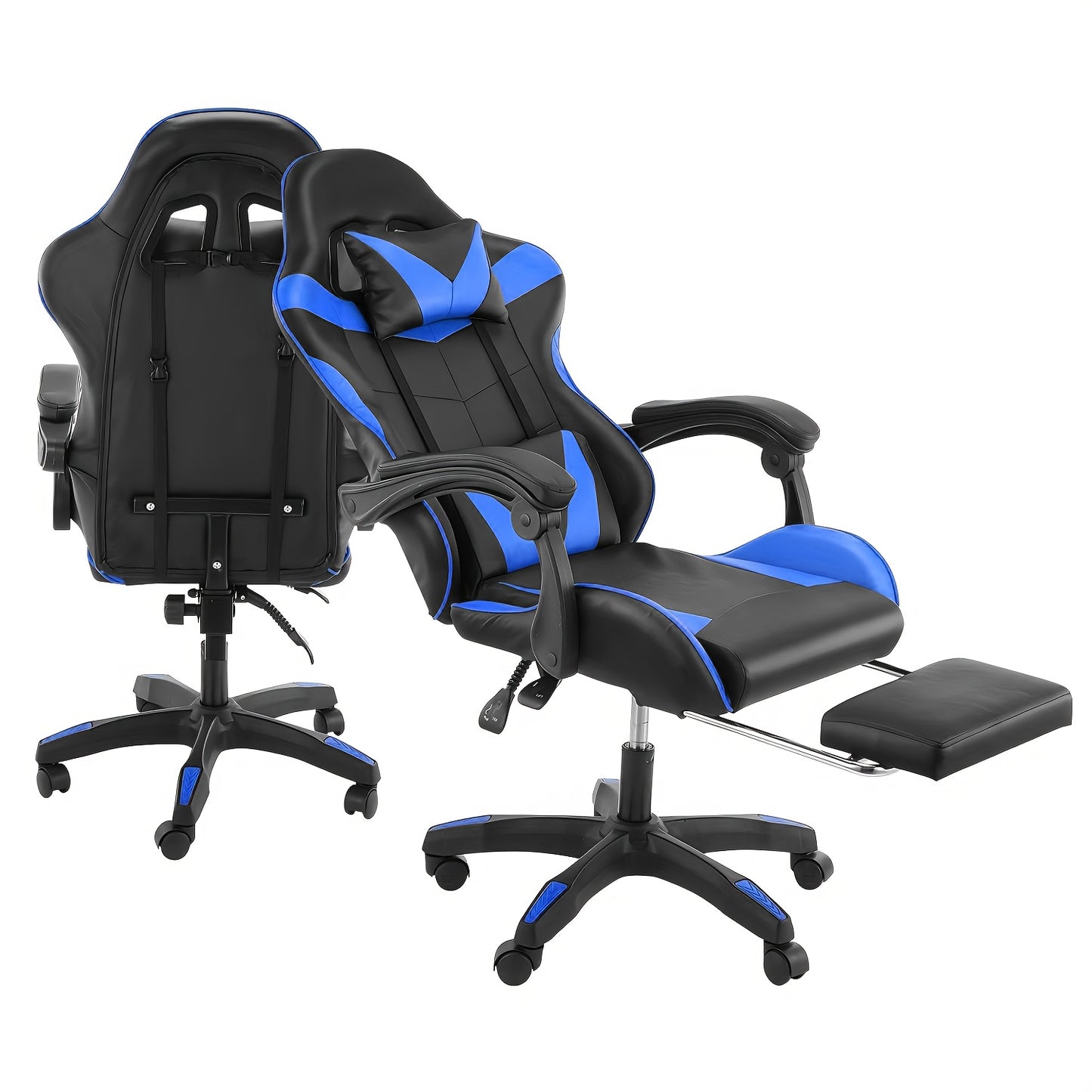 Ergonomischer Gaming-Stuhl mit Fußstütze – Strapazierfähiger höhenverstellbarer Liegestuhl, 3609-Grad-Drehfunktion & Lordosenstütze, manueller Neigemechanismus, Farboptionen Schwarz/Rot/Weiß, kunstlederähnliche Textur, Schaumstoffpolsterung & Edelstahlrah