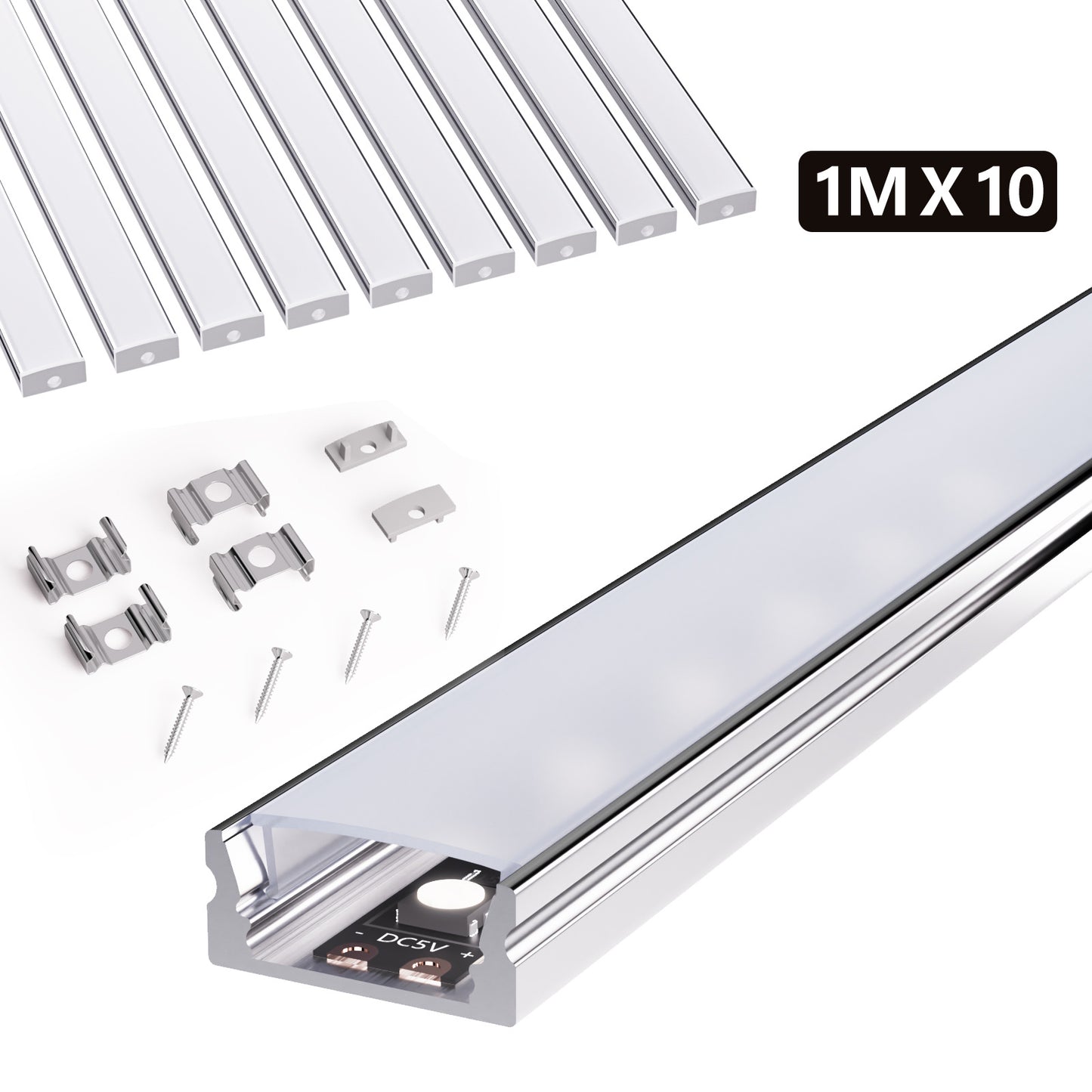 10-teiliges 1m LED-Kanalsystem, rechteckiger dreieckiger Lichtschlitz, Aluminiumprofil für Barriereleuchten mit opaler Linsenabdeckung, stranggepresstes Aluminiumprofil-Gehäuserahmen, geeignet für Lichtleisten