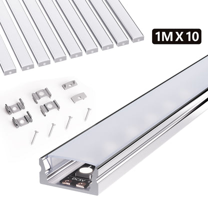 10-teiliges 1m LED-Kanalsystem, rechteckiger dreieckiger Lichtschlitz, Aluminiumprofil für Barriereleuchten mit opaler Linsenabdeckung, stranggepresstes Aluminiumprofil-Gehäuserahmen, geeignet für Lichtleisten