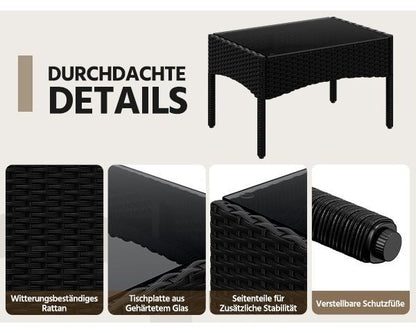 Costoffs 4-er Balkonmöbel Set Gartenmöbel Set Terassenmöbel Außen aus Polyrattan mit 2er Sofa 2 Stühle Tisch und Sitzkissen für Garten Terrasse Balkon