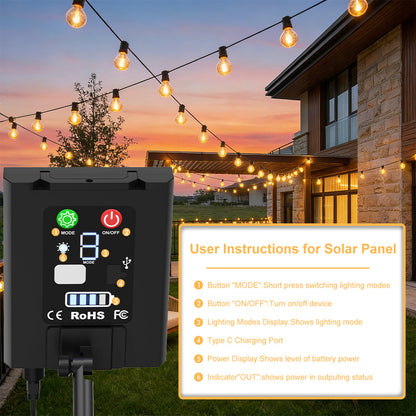 Solarbetriebene Lichterkette für den Außenbereich, 15M/20M/30M LED Gartenleuchten, dimmbar mit Timer, geeignet für 8 einstellbare Lichtmodi für Tourismus, Picknicks, dekorative Atmosphäre, Hofbeleuchtung, Hochzeitsfeier, Außenhöfe, Pergola-Terrasse