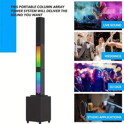 Aktives, säulenförmiges Line-Array-Portable-PA-System, drahtloser Lautsprecher mit Subwoofer, TWS-Lautsprecherschallsystem, drahtloser Audio-Lautsprecher im Split-Typ mit 3-Kanal-Mixer, laute  leistungsstarke drahtlose Lautsprecher, duale Stimmungsbeleuch