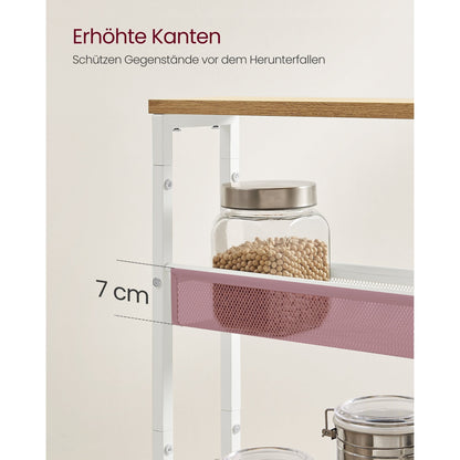 Rollwagen 4 Ebenen, Küchenwagen schmal, Nischenregal auf Rollen, Stahl, Griff, kleine Räume, 13 x 45,4 x 77 cm
